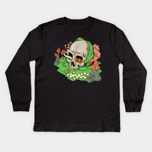 Skull mushrooms and moss - Aestethic Goblincore Kids Long Sleeve T-Shirt